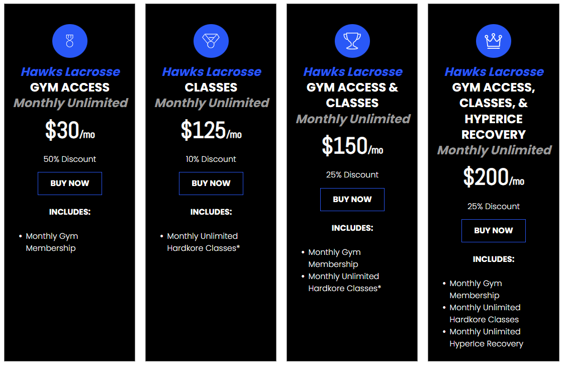 Hawks Lacrosse_Gym Membership Pricing